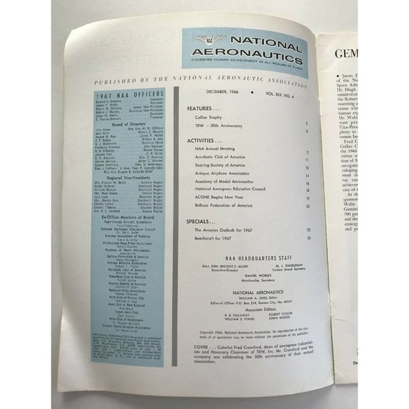 National Aeronautics Magazine Frederick C Crawford Flight Dec 1966 - Picture 2 of 12